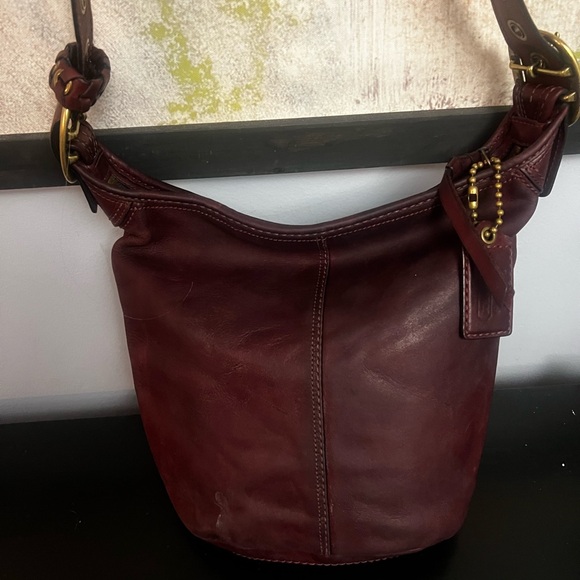 Coach Handbags - COACH REHAB Bleecker Burgundy Tattersall Leather Crossbody Bag